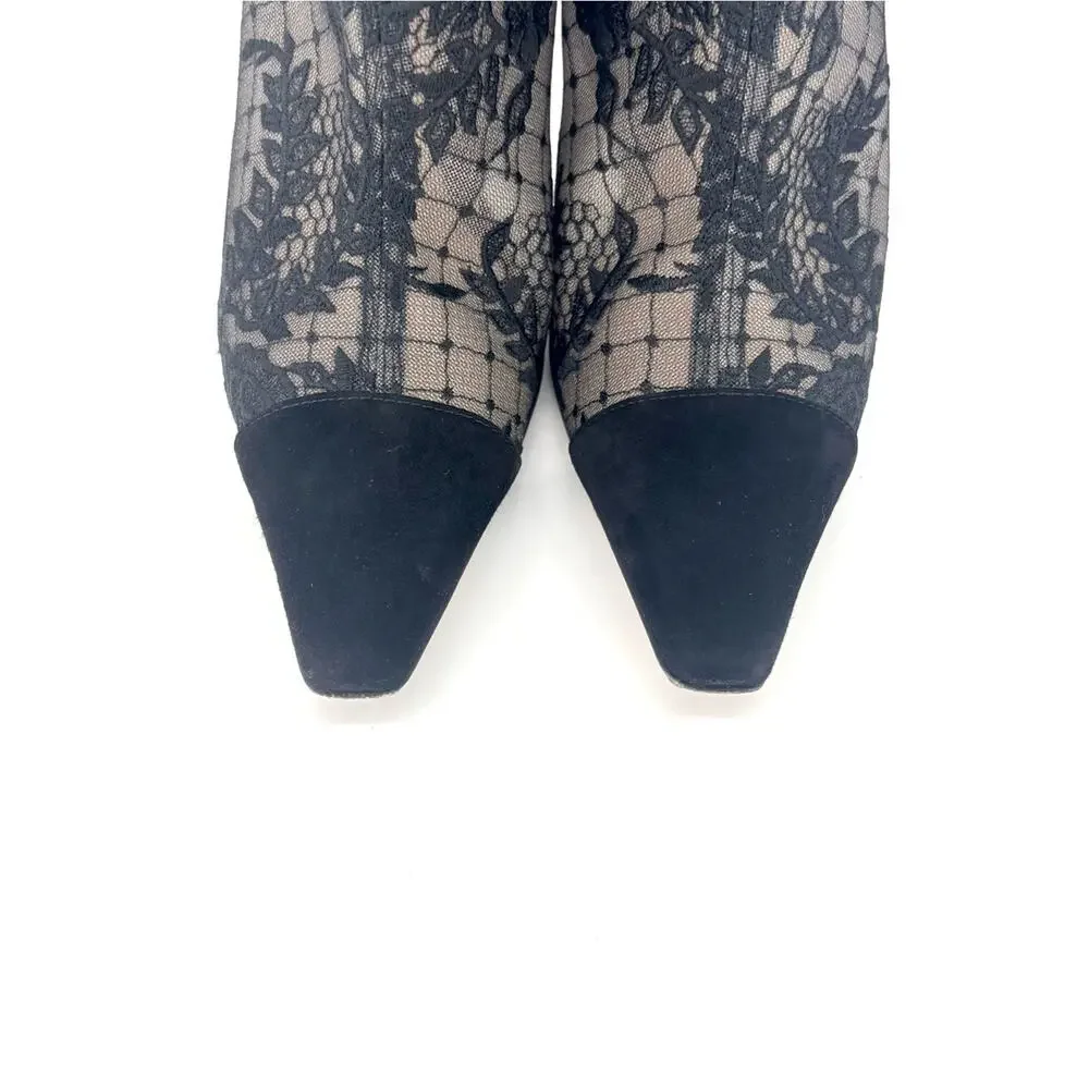 Christian Dior Naughtily-D Transparent Mesh Floral Embroidered Heeled Boots 37